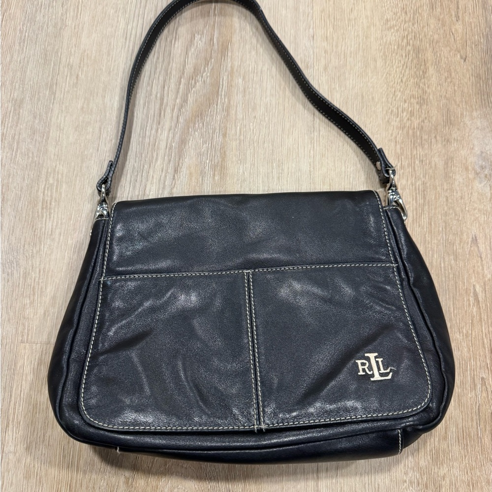 Y2K Ralph Lauren Black Leather Shoulder Bag